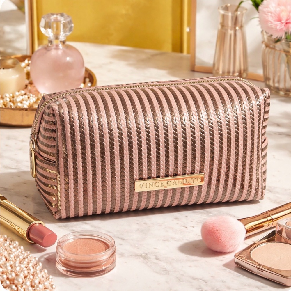 VINCE CAMUTO Pink and Gold Cosmetic Bag / Travel Pouch